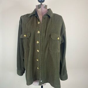 JUNEAU Shirt Solid Green Flannel Shacket Fleece Long Sleeve Button Up Men Med.